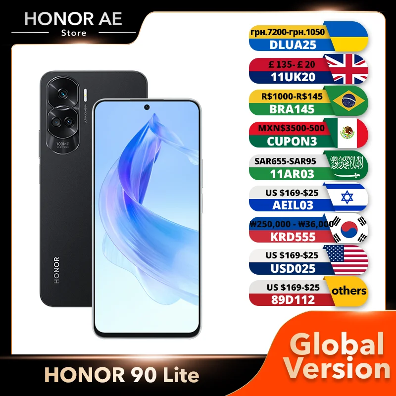 Global Version HONOR 90 Lite MediaTek Dimensity 6020 5G 6.7 inches Display 256GB ROM 100MP Camera 4500 mAh Battery