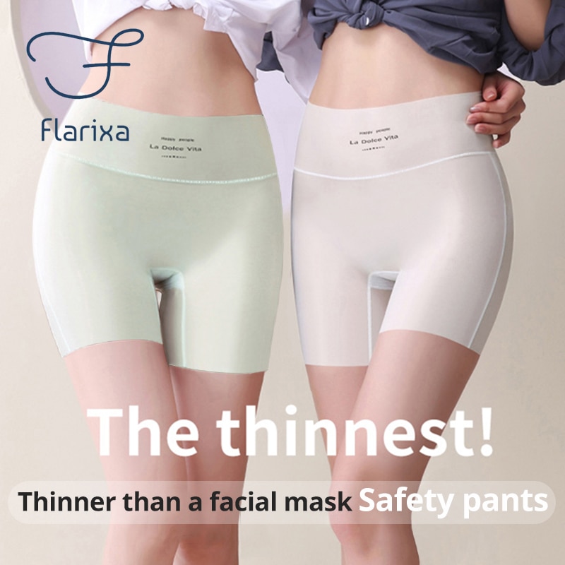 Flarixa Ice Silk Safety Pants Ultra Thin Protective Shorts Under the Skirt Breathable Lingerie Women's High Waist Boxer Bri