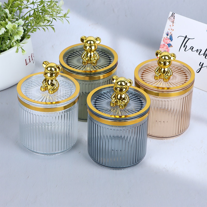 New Fashion Cute Bear Cotton Pad Cotton Swab Stick Acrylic Storage Box Cosmetics Makeup Brush Lipstick Storage Bucket