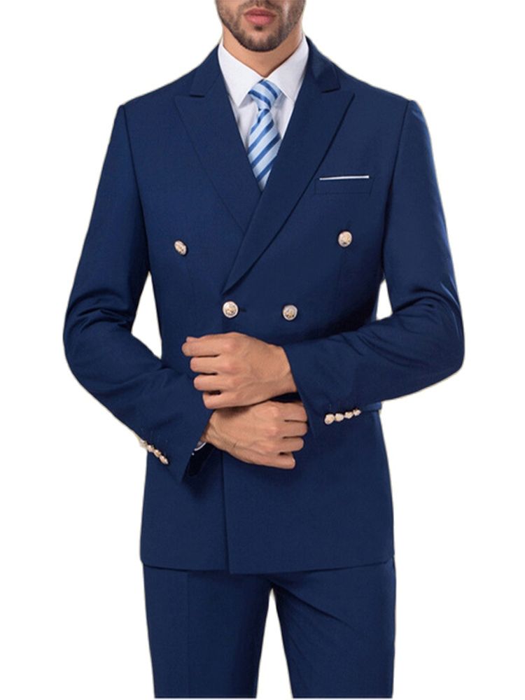 2022 Double Breasted Formal Suits Royal Blue Blazer Trousers Mens Suits 2Pcs Groomsman Wedding Party Wear Suit(Jacket+Pants+Tie)