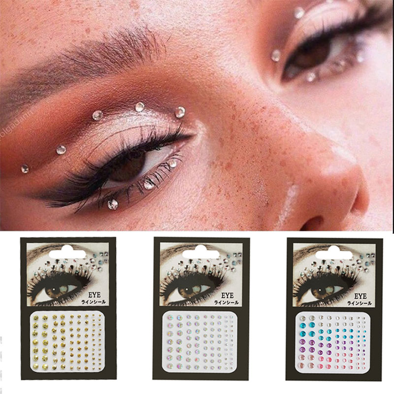 Disposable Tattoo Stickers Face Jewelry Color Crystal Diamond DIY Eyes Face Body Waterproof Makeup Decorations Rhinestones