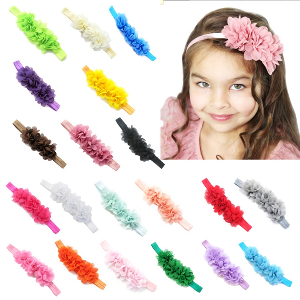 5Pcs Elastic Childrens Headband Versatile Chiffon Flower Soft Nylon Infant Hair Band Tie Bow Tiara Newborn Headwear Gift