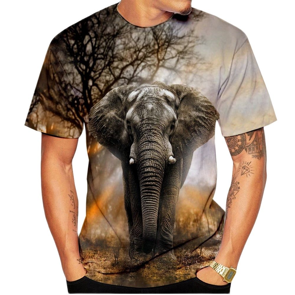 2023 New Summer Men's T-shirt Fashion 3D Animal Elephant Print Pullover Men's Round Neck Casual Top Clothing