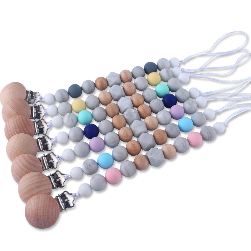 Silicone Baby Pacifier Holder Chain Wood Pacifier Clip Baby Girl Boy Soother Dummy Holders Handmade Safe Chew Nipple Chains