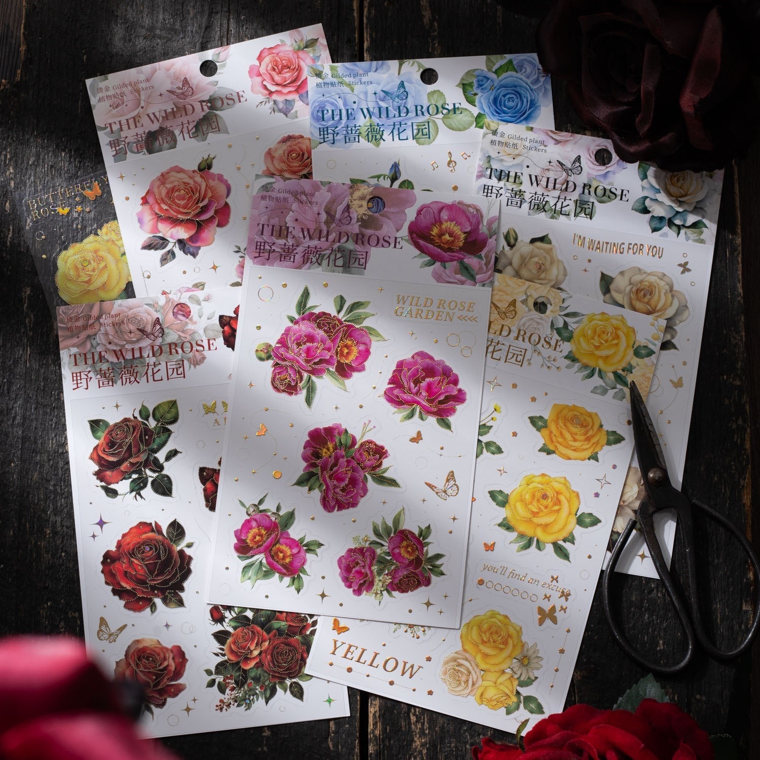 2 Pcs Floral Stickers Set PET Transparent Decorative Flower Sticker Floral Decals For Scrapbooking Card Making DIY Crafts