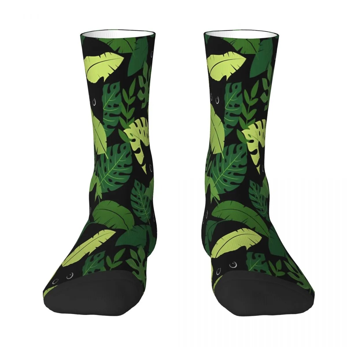 Black Cats Peeking From Tropical Leaves Floral Sock Socks Men Women Polyester Stockings Customizable Sweetshirt