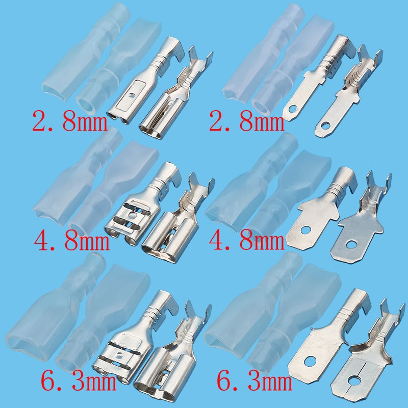 10Set 2.8mm 4.8mm 6.3mm Spade Crimp Terminals Male Female Connector Electrical Wire Cable Crimp Terminal With Insulating Sleeve