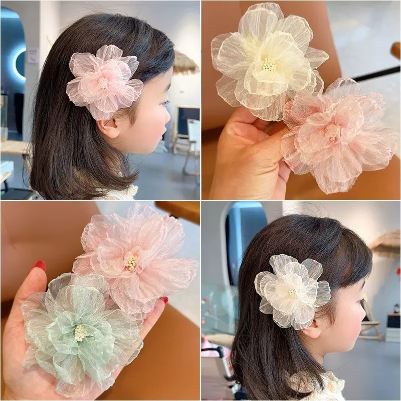 1 Piece Toddler Girl Hair Clip Sweet Princess Mesh Floral Hair Pin for Kid Girl Lovely Bang Side Clip Fashion Baby Girl Headwear