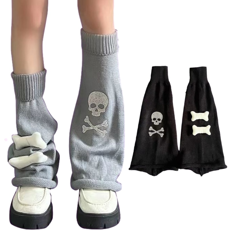 Gothic Womens Knitted Leg Warmers Long Socks Punk Leg Socks for Students Girl