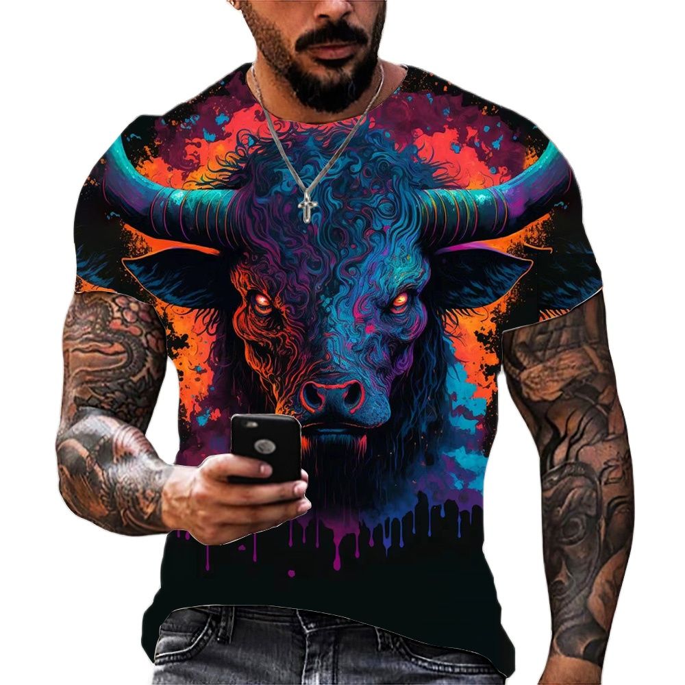 Men'S Animal T-Shirt Fashion Personalized Printing Short Sleeve Top Summer Loose Oversized Daily Street Tshirts Mens Clothi