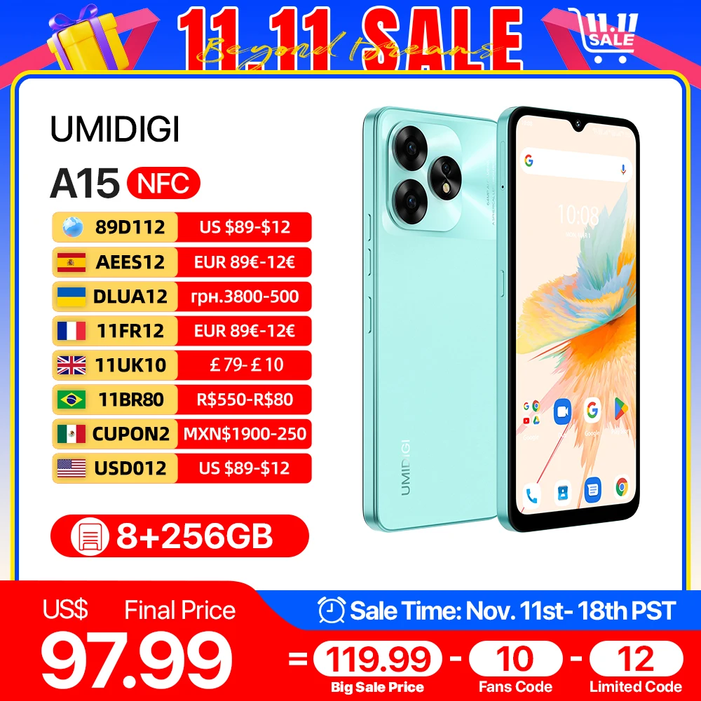UMIDIGI A15, A15C Smartphone NFC Android 13 ,6.7" FHD+Screen, 8+8GB 128G/256GB64MP Camera 5000mAh 20W Fast Charging Mobile 