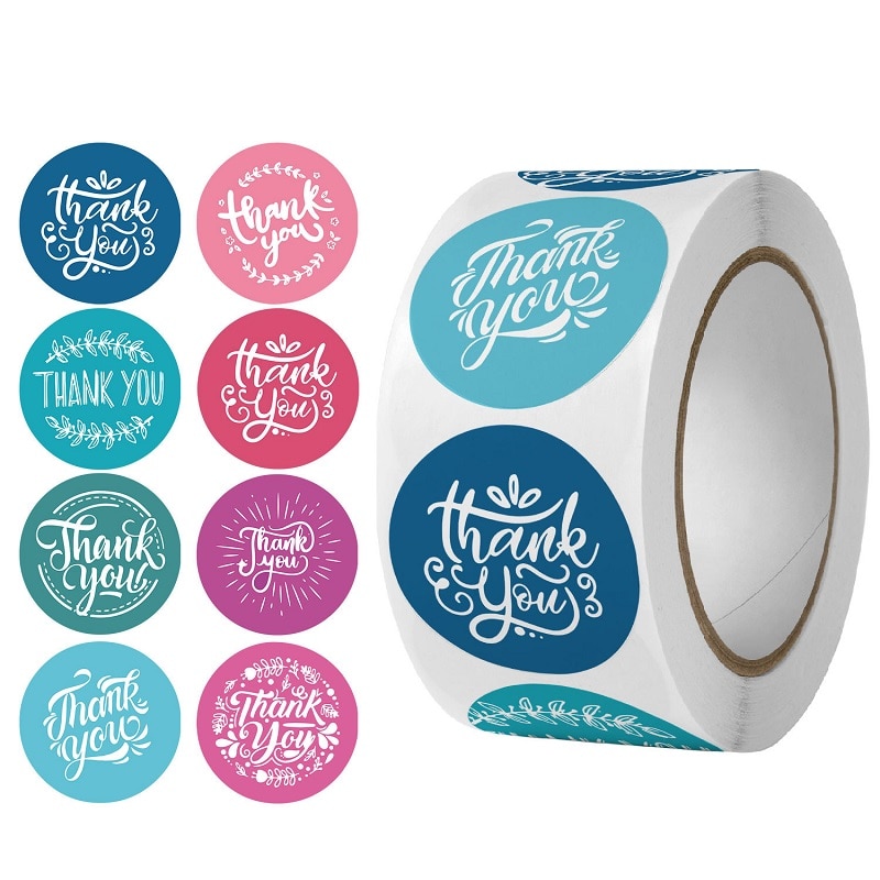 100-500PCS New Thank You Stickers for Business Merci Packaging Stickers Pack Rolling Stickers Roll Home Made Small Lables