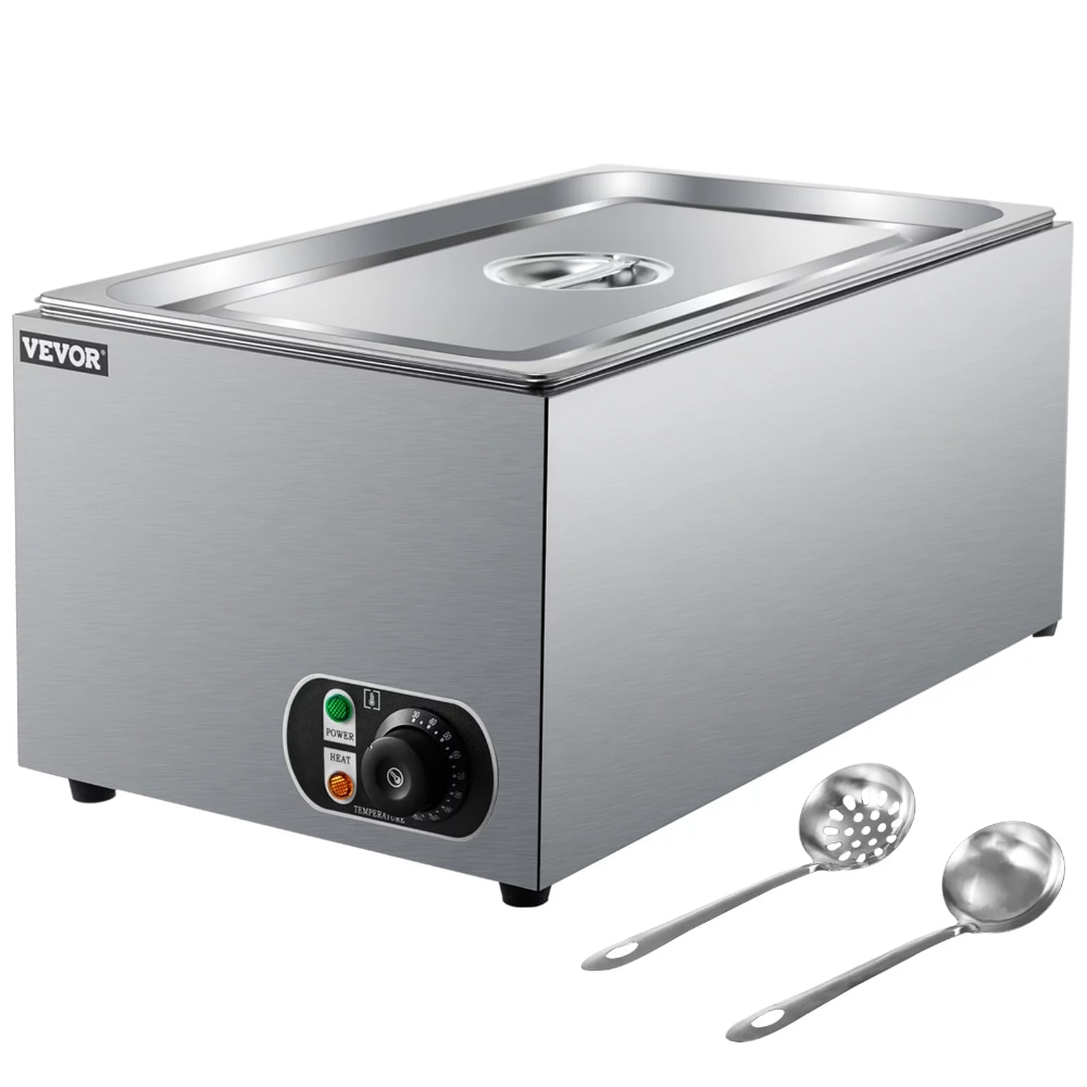 Commercial Food Warmer, 27 Qt Steam Table Warmer, Full Size Countertop Food Warmer, Stainless Steel Electric Steam Ta