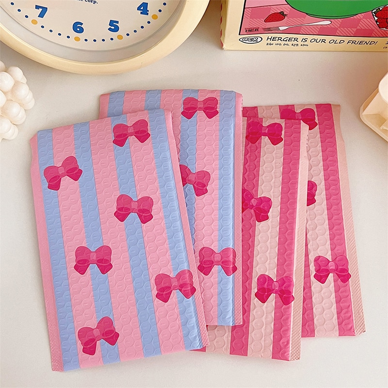 5Pcs Bowknot Bubble Envelope Bag Pink Bubble Self Seal Mailing Bags Padded Envelopes Package For Gifts