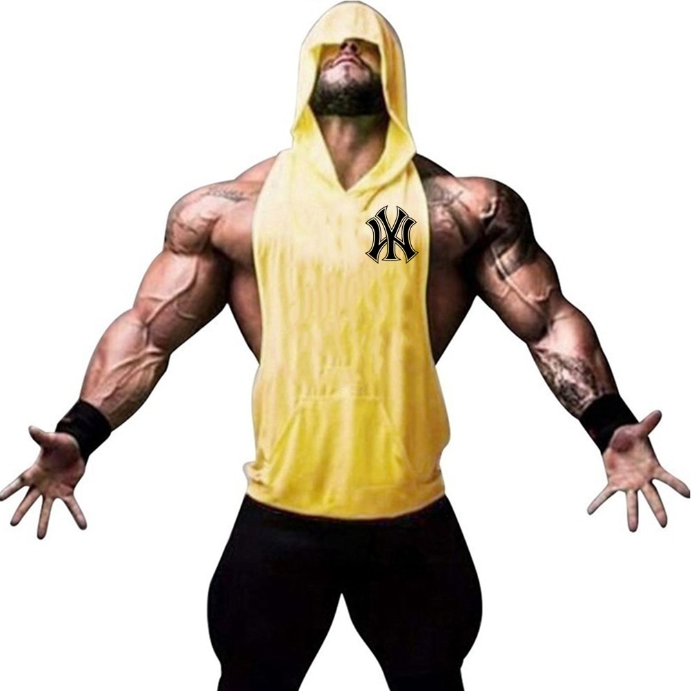 Hooded Workout Gym Tank Top Mens Muscle Sleeveless Sportswear Shirt Stringer Fashion Clothing Bodybuilding Singlets Fitness Vest