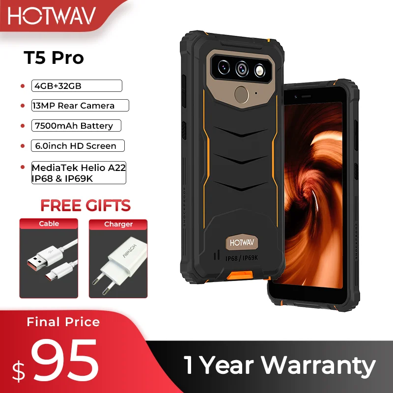 HOTWAV-T5 Pro 4G Rugged Outdoor Android MTK6761, 6.0 "Screen, 4GB, 32GB, 7500mAh, Massive Battery, 13MP Camera