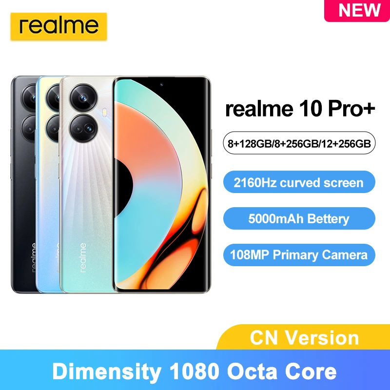 realme 10 pro + 5G Cellphone Dimensity 1080 Octa Core NFC 6.7'' FHD+ Curved Screen NFC 108MP 5000mAh Android Moilbe Ph