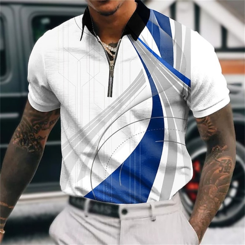 Casual and Fashionable Men's Zippered Short Sleeved Polo Shirt Fashion Printed Design Men's Polo Shirt.
