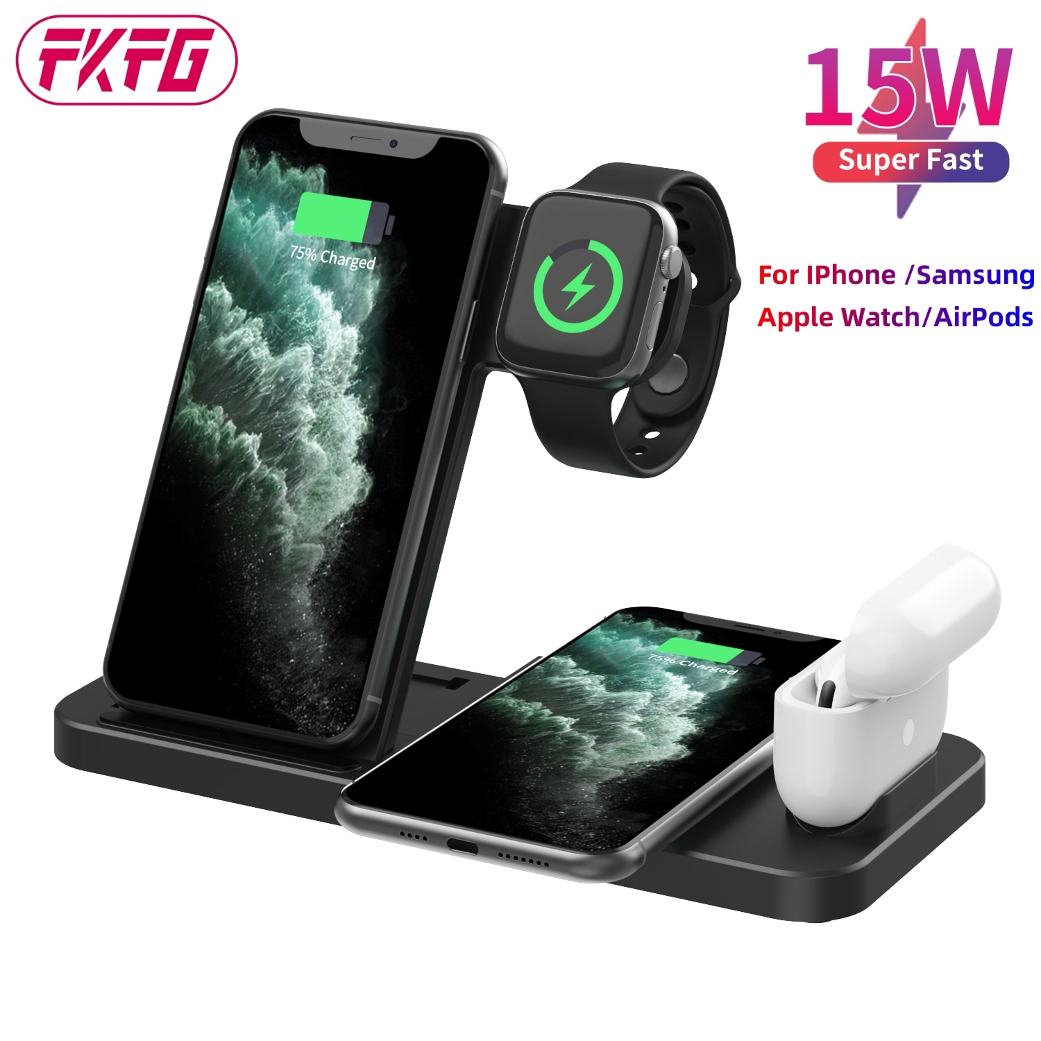 4 In 1 Wireless Charger Station Dock 5W Foldable Fast Charging Stand For Apple Watch 8Ultra 7 6 SE 5 IPhone 14 13 12 11 AirPods