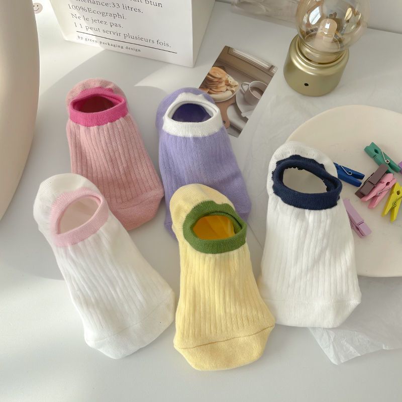 5 Pairs Summer New Womens Solid Short Tube Boat Socks Leisure Candy Breathable Boat Socks Womens Mesh Socks kawaii calcetines