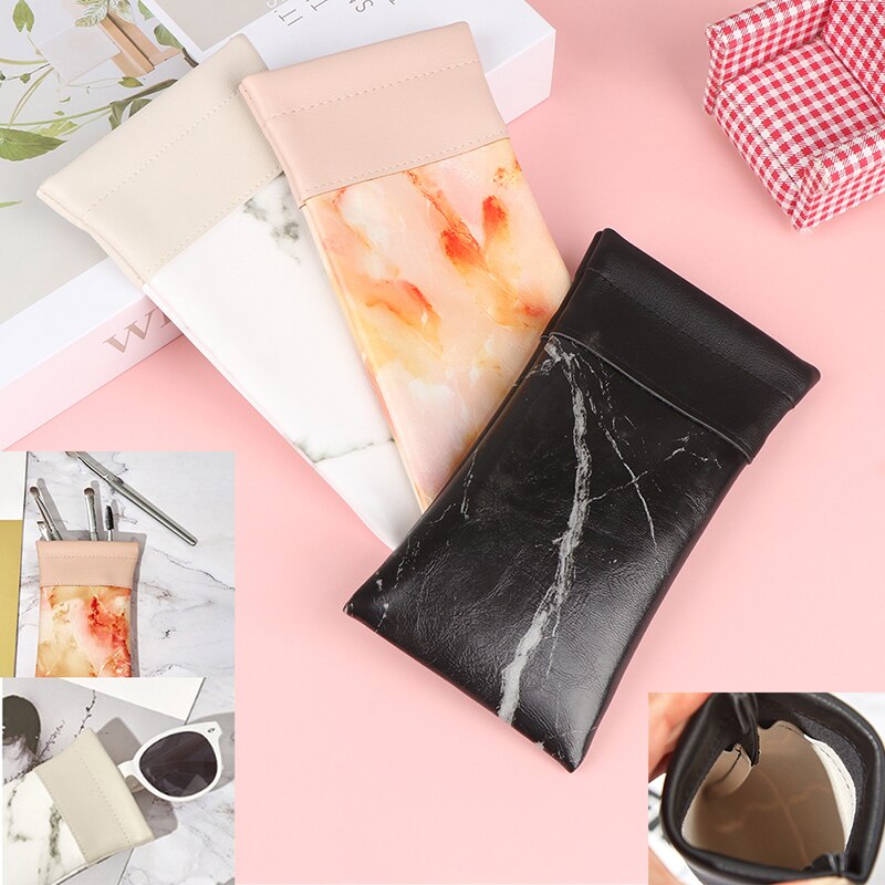 Soft Leather Reading Glasses Bag Case Waterproof Marble Print Sunglasses Pouch Eyewear Storage Bags Eyewear Accessories