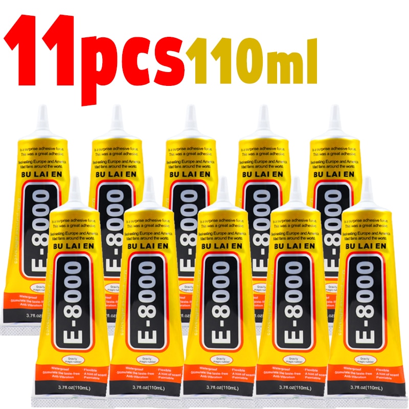 11pcs Bulaien E8000 Clear Contact Phone Repair Adhesive Fibre Cloth Metal Wood DIY Glue With Precision Applicator Supplies 110ML