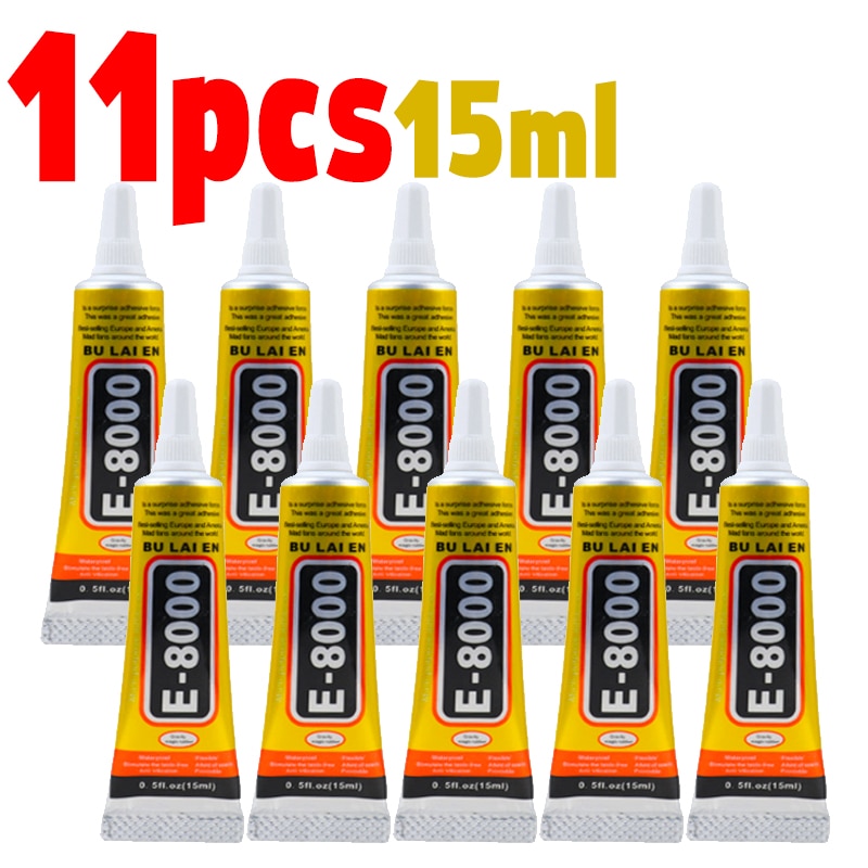 11pcs Bulaien E8000 Clear Contact Phone Repair Adhesive Fibre Cloth Metal Wood DIY Glue With Precision Applicator Supplies 15ML