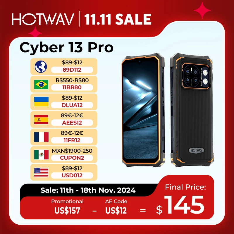 [World Premiere] HOTWAV Cyber 13 Pro 150LM Flashlight 20GB+256GB 6.6'' FHD+ 2K 10800mAh 20W Fast Charging 64MP Android