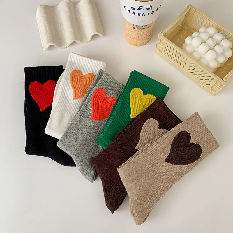 Socks Female Ins Tide All-match Simple Love Spring Autumn Cotton Socks Korean Version of The Trend Street Skateboard Pile Socks