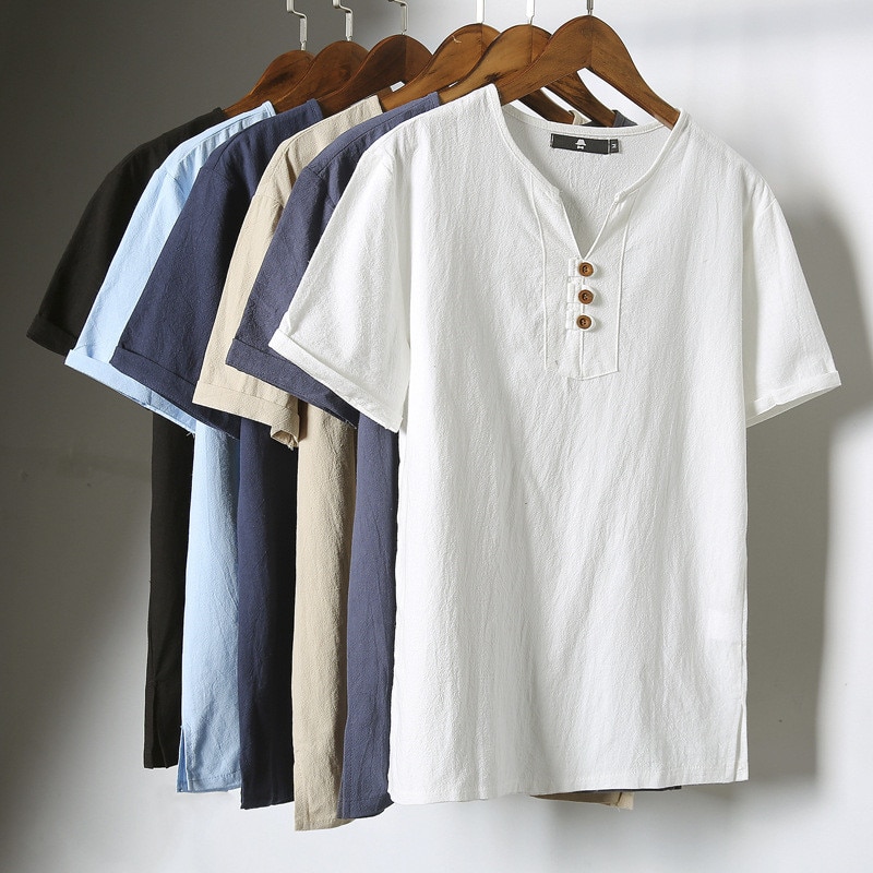1552-Summer new men's short-sleeved T-shirt Personality button Clothes men's shirt T-shirt