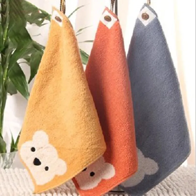 Children Towels Baby Face Towel Cute Cartoon Bear Pattern Hangable Hand Towel Soft Cotton Towels Kids Bathroom Live Supplies