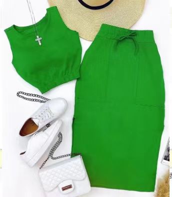 Two Piece Sets Women Outifit Fashion Summer Solid Color Round Neck Sleeveless Tank Top & Casual Pocket Design Hem Slit Skirt