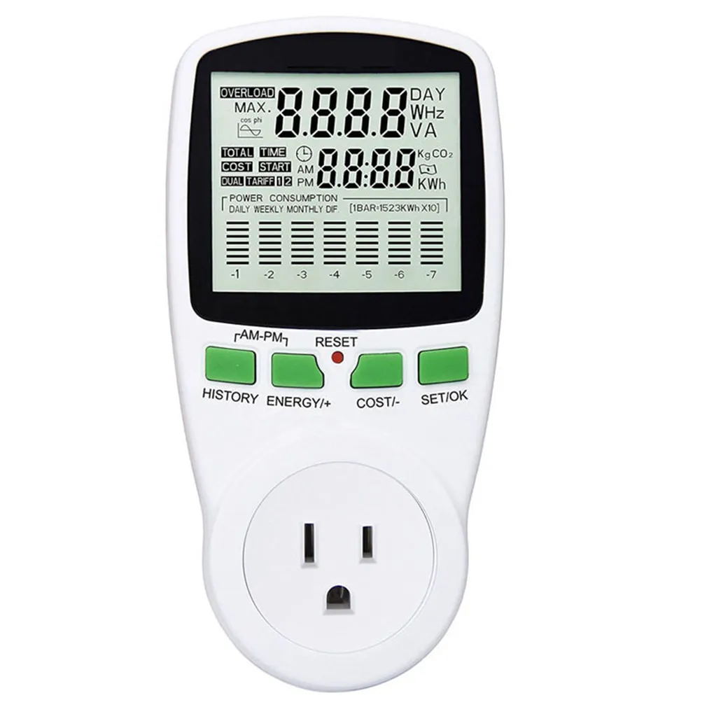 Digital Wattmeter Energy Power Voltage Current Frequency Meter Socket LCD Wattage Electricity KWH Measuring Outlet Analyzer