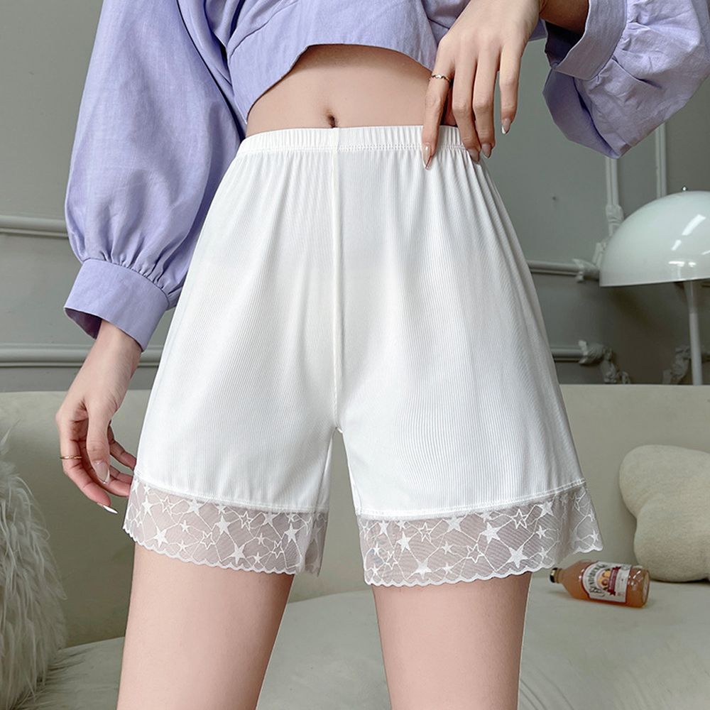 Loose Panties Ice Silk Lingerie Star Print Lace Underpants Summer Short Pants Women's Shorts Boxer Girls Safety Briefs