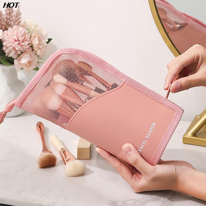1 Pc Stand Cosmetic Bag for Women Clear Zipper Makeup Bag Travel Female Makeup Brush Holder Organizer Toiletry Bag