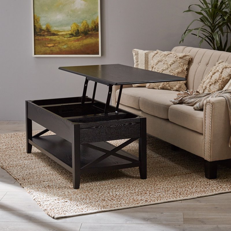 Farmhouse Faux Wood Lift Coffee Table, Black End table for bedroom Small end table Mesas Table top Tea table Small coffee table