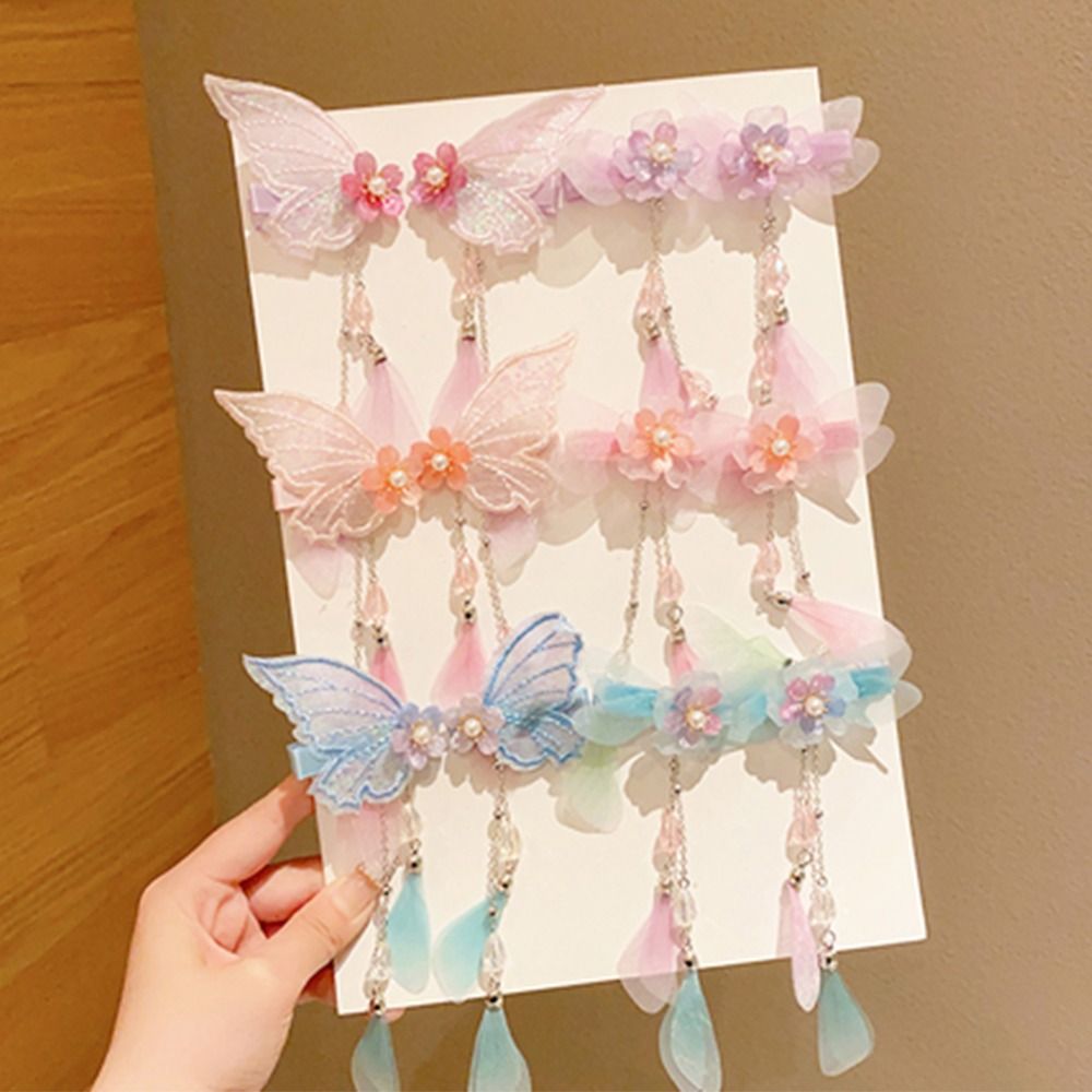 Headdress Alloy Butterfly Wing Tassel Chinese Style Hair Clip Children Barrettes Kids Girl Hairpin Hair Accessory