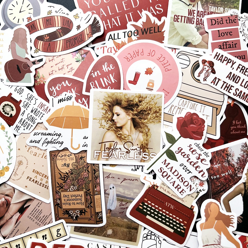 10/50Pcs Music Album Red Collection Vinly Waterproof Poster Stickers for Laptop Luggage Guitar Room Decor Classic Toys