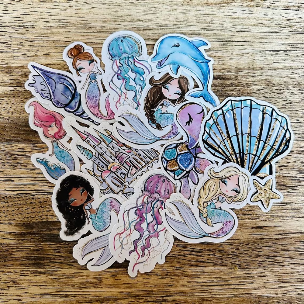 36pcs Cute Mermaid Dolpin Jellyfish Stickers, Handmade Sticker Pack for Planner Journal Laptop Water Bottle DIY Card Making