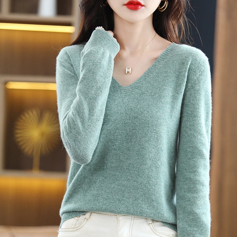 Autumn Winter New Cashmere Sweater Women Keep Warm V-neck Pullovers Knitting Sweaters Fashion Long Sleeve Loose Korean Tops