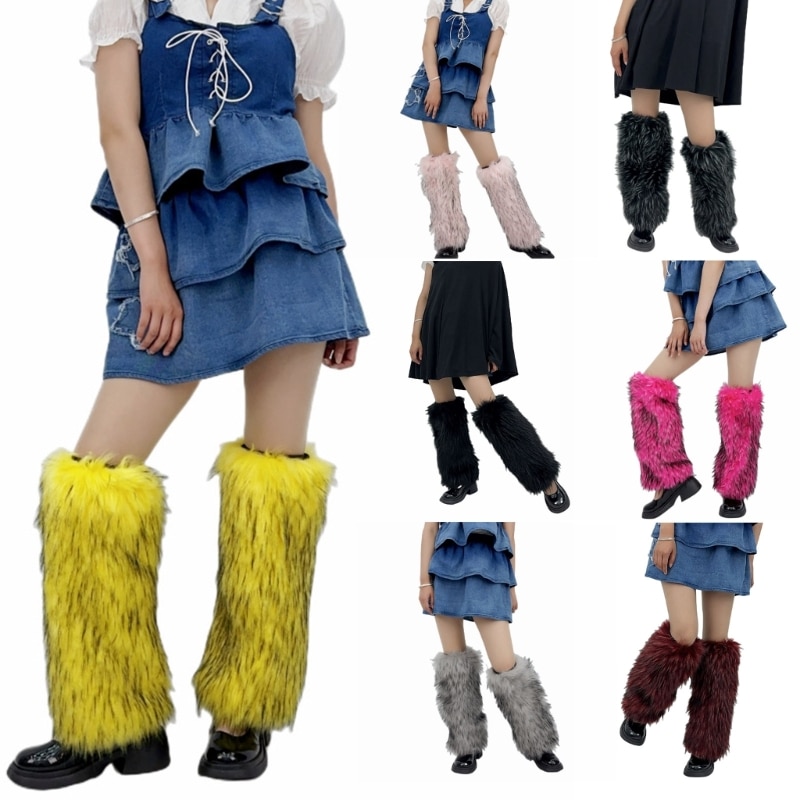Fuzzy Faux Furs Leg Warmer Furs Long Boot Cuffs Cover Carnivals Boot Cover