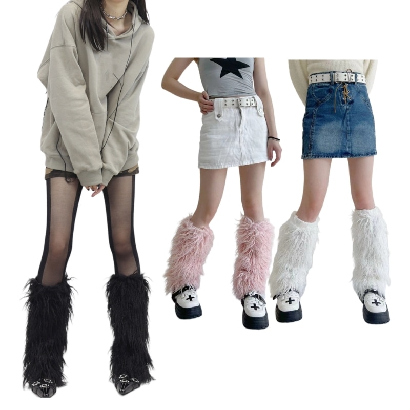 Plush Material Leg Warmers Women Stretchy Knee-high Cover Socks Japanese Style Leg Warmers Soft Plush Leg Warmer