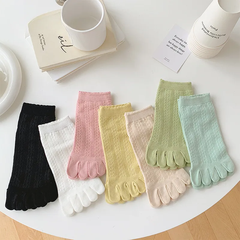 Women Five-finger Lace Socks Cute Summer Japanese Breathable Mesh Five-toed Lace Toe Split-toed Solid Color Hollow Socks Meias