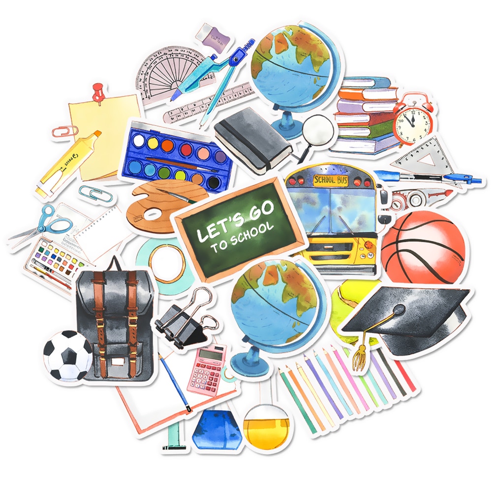 Pack of 37 Back to Shcool Theme Stickers, Students Decals for Planner Journal Laptop Water Bottle Guitar DIY Card Making