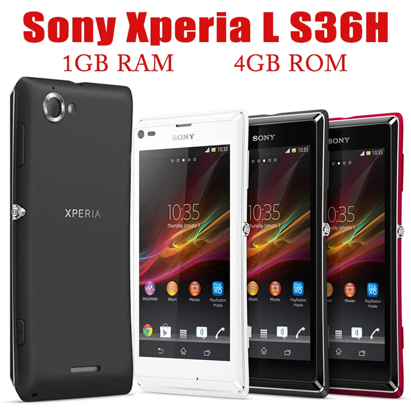 Sony Xperia L S36H C2105 3G Mobile 4.3" 1GB RAM 4GB ROM 8MP 720p Video Cell Phone Dual Core Android Original Unlocked Smart
