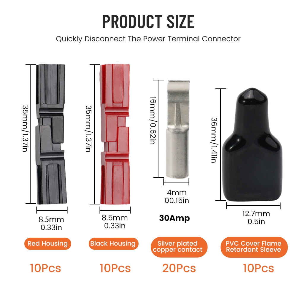 10 Pairs Red And Black 30 Amp 600V For Anderson Plug Connector + Dust Cover Cable Connectors Waterproof Connector Powercon