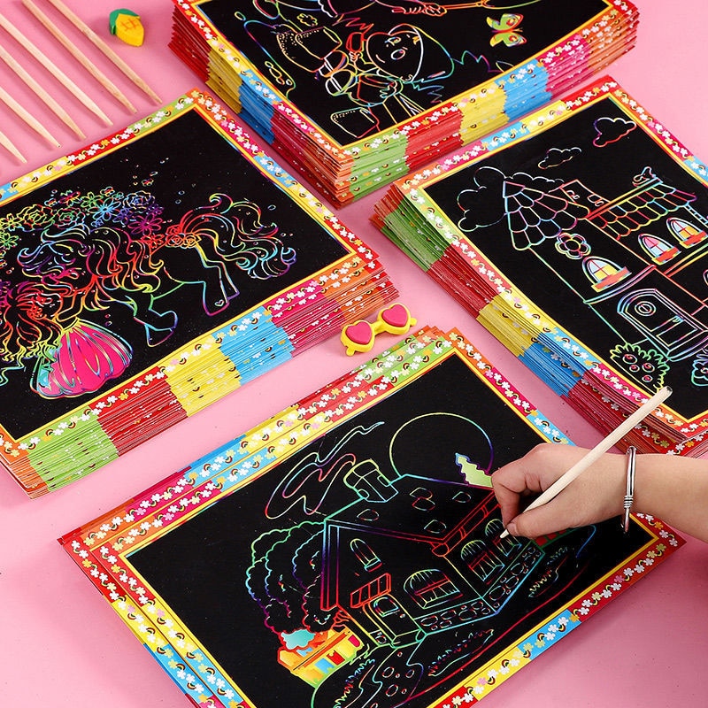Snow Flower Mud Painting Wholesale 100 Pieces Of Sand Children'S Colored Sand Scraping Suit Diy Production Materials For Ma