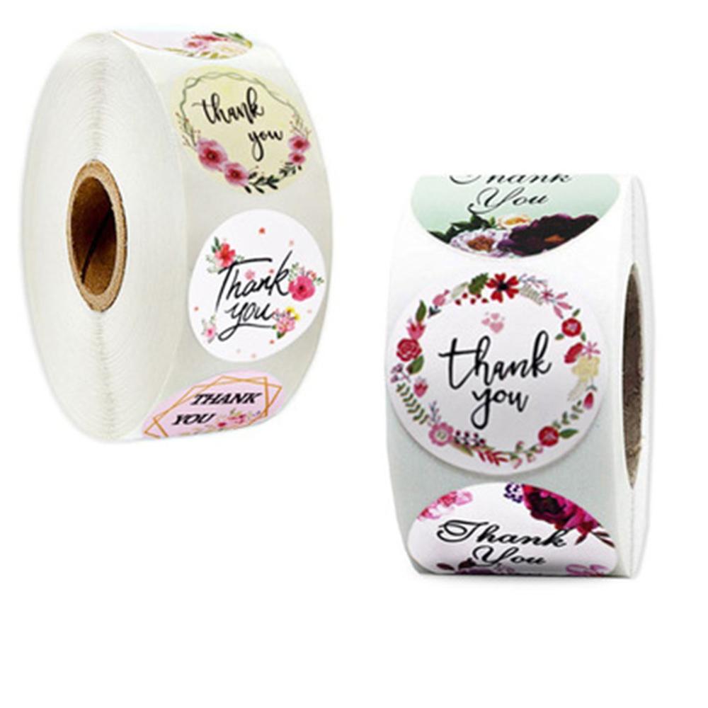 500pcs/roll Roll Thank You Flower Stickers Holiday Wedding Decoration Stickers Round Self-Adhesive Seal Labels 4 Inch