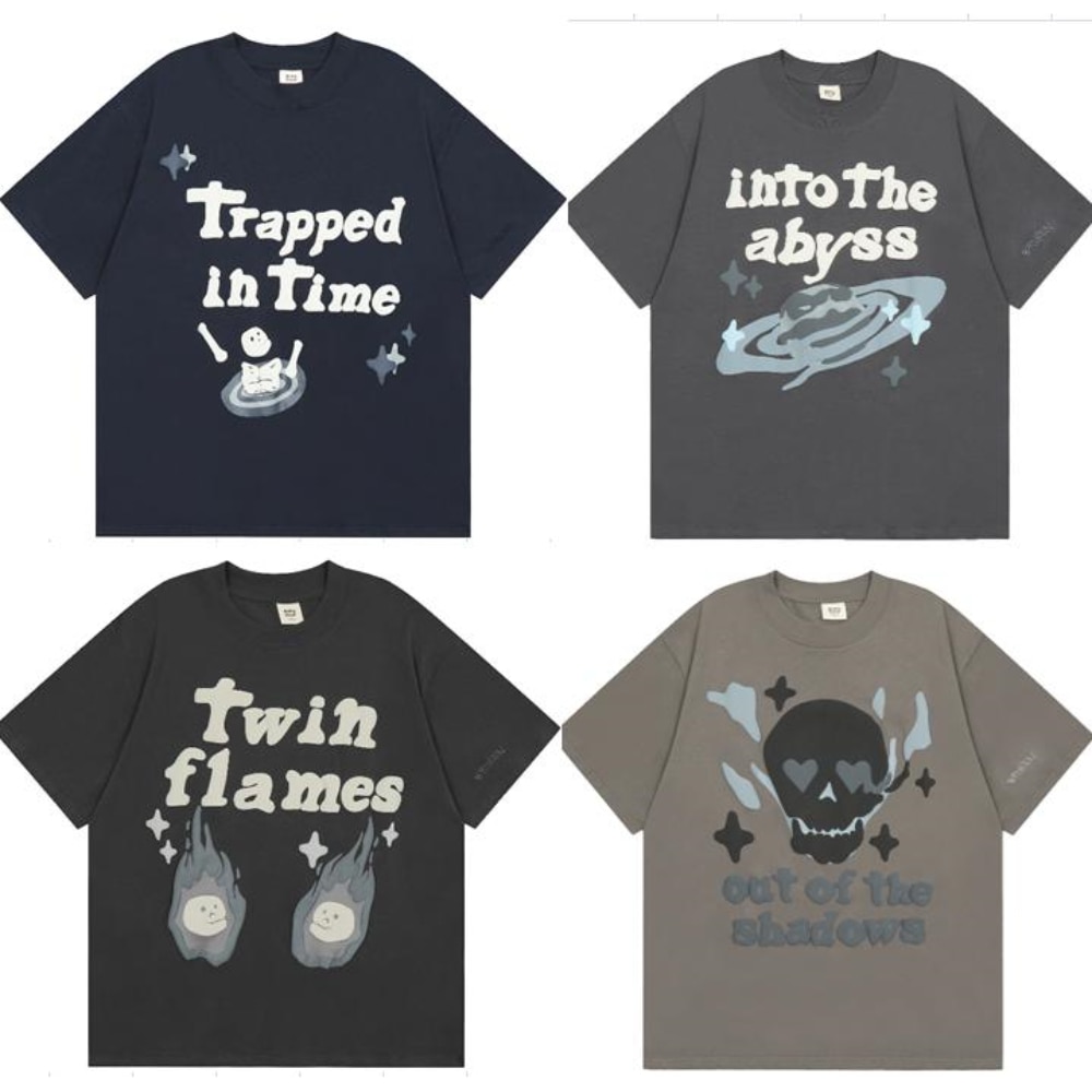 Sweat-wicking breathable brand multi-color broken planet short sleeve summer new skull loose men's and women's Y2k T-s