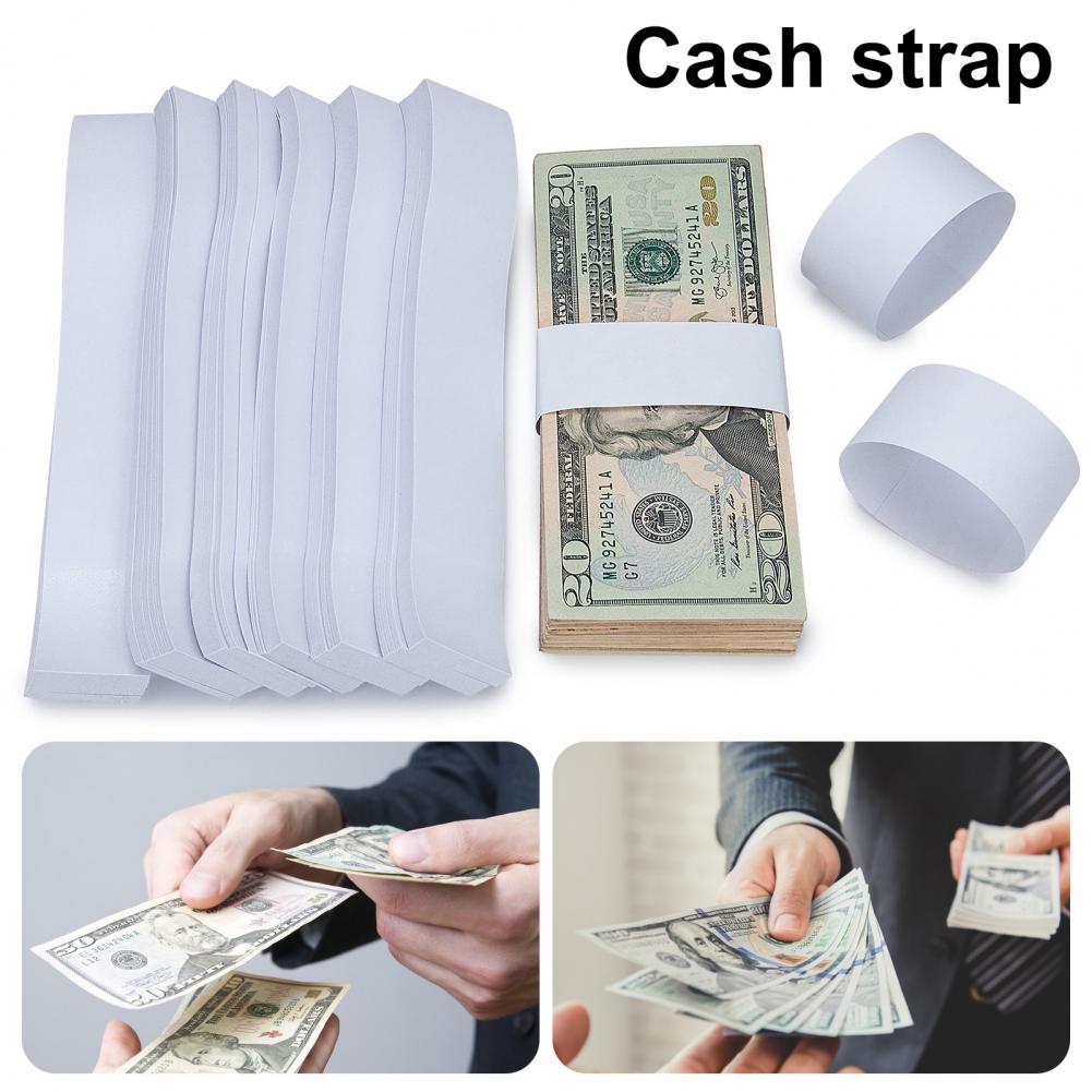 Money Bundles Professional Durable Money Bands 300pcs Self Sealing White Paper Cash Straps for Supermarket Accountant Bank